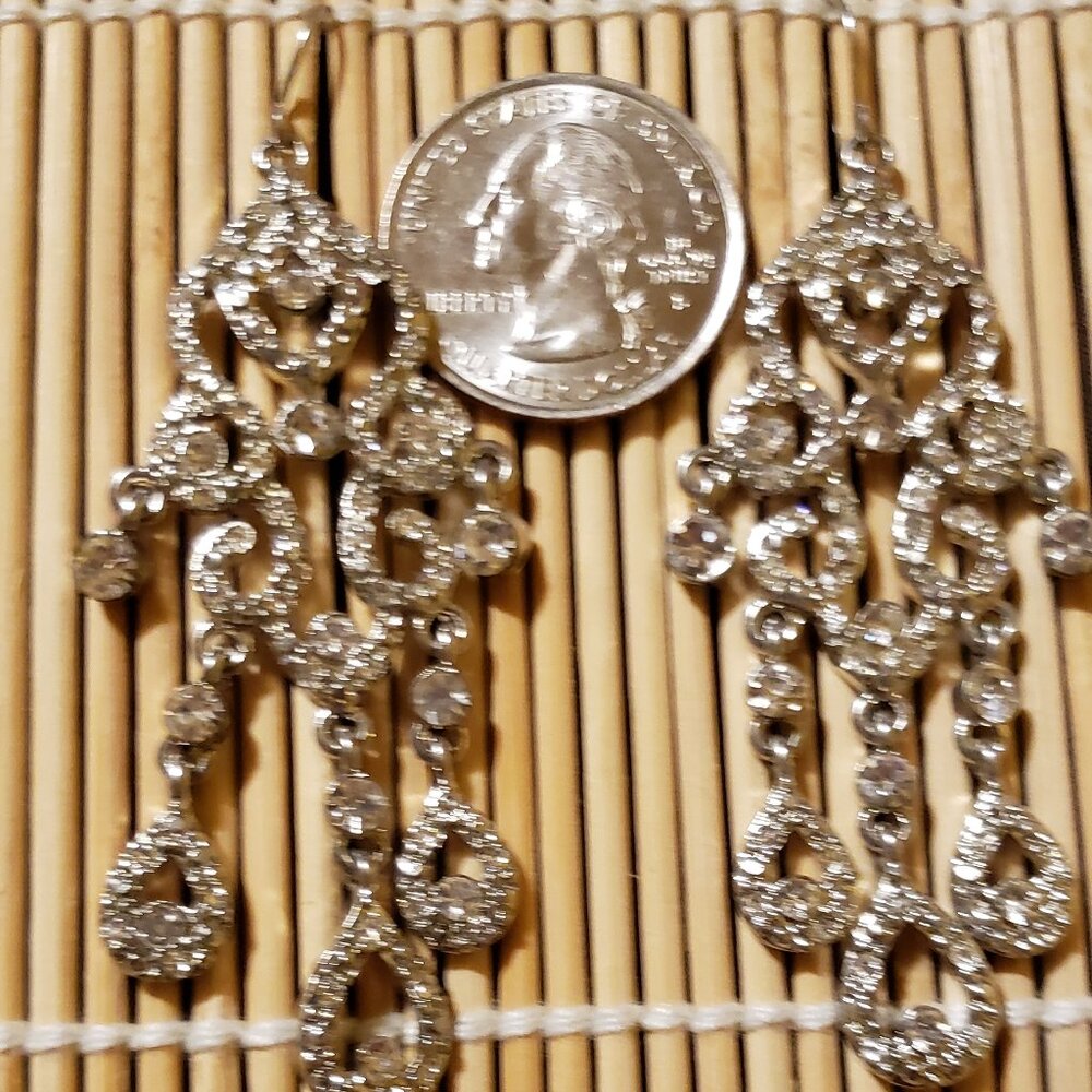 Rhinestone Drop Earrings On Silver.